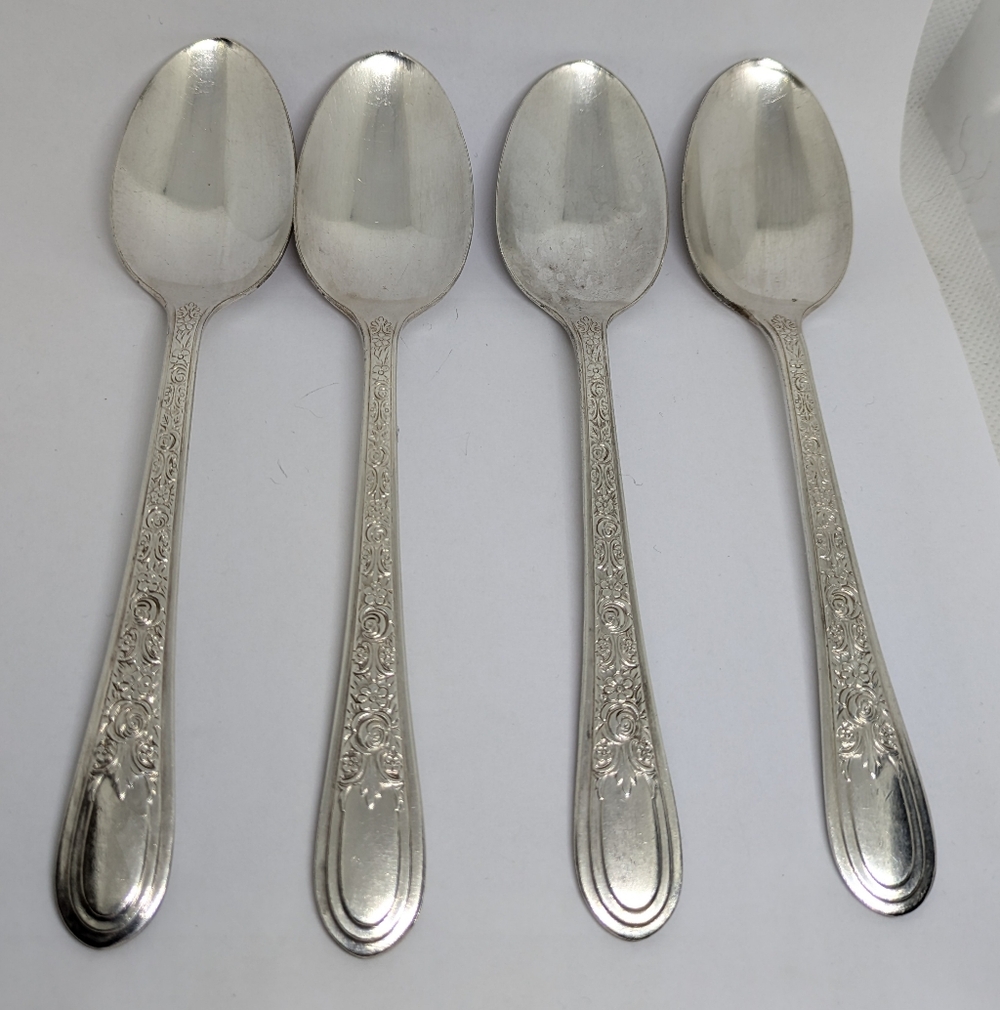 4 Tablespoons Vintage 1930's Silverplate Fortune By Wallace Fancy Floral Handle